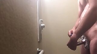 Shaving my cock and balls and cumming in public shower